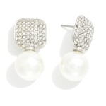 Wholesale cubic Zirconia Square Pearl Post Drop Earrings L