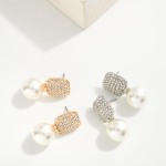 Wholesale cubic Zirconia Square Pearl Post Drop Earrings L