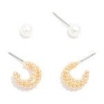 Wholesale set Two Earrings Metal Layered Hoops Pearl Studs L L