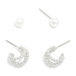 Wholesale set Two Earrings Metal Layered Hoops Pearl Studs L L