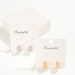 Wholesale set Two Earrings Metal Layered Hoops Pearl Studs L L