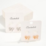 Wholesale set Two Stud Earrings Metal Bow Pearl Stud Earrings L