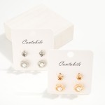 Wholesale set Two Stud Earrings Knotted Metal Pearl Accents L