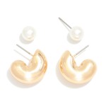 Wholesale set Two Simple Pearl Stud Hoop Earrings L