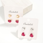 Wholesale set Two Heart Stud Earrings Glitter Resin Metal Tones L