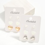 Wholesale set Three Heart Stud Earrings Metal Tones Pearl Glitter L
