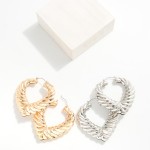 Wholesale large Ribbed Metal Heart Hoop Earrings L