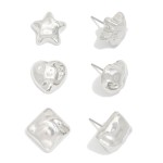 Wholesale set Three Hammered Metal Stud Earrings Stars Hearts L