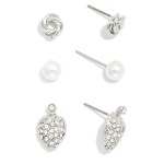 Wholesale set Three Stud Earrings Pearls Rhinestone Strawberries Metal Tones L