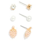 Wholesale set Three Stud Earrings Pearl Strawberries Rhinestones L