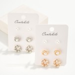 Wholesale set Three Stud Earrings Pearls Metal Tones L