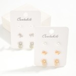 Wholesale set Three Stud Earrings Metal Bows Pearls Pearl Pineapples L