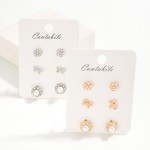 Wholesale set Three Stud Earrings Metal Tones Rhinestones Pearls L
