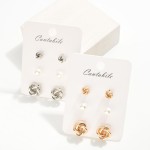 Wholesale set Three Stud Earrings Pearls Knotted Metal L