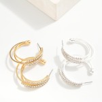 Wholesale layered Metal Hoops Earrings Rhinestone Details Brass Base D