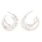 Wholesale twisted Hammered Metal Double Hoop Earrings D