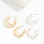 Wholesale twisted Hammered Metal Double Hoop Earrings D