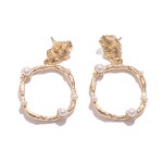 Wholesale textured Metal Hoop Post Drop Earrings Pearl Studded Details L