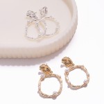 Wholesale textured Metal Hoop Post Drop Earrings Pearl Studded Details L