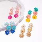 Wholesale linked Raffia Flowers Post Drop Earrings L