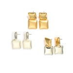 Wholesale linked Puffy Metal Square Post Drop Earrings L