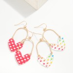 Wholesale metal Arch Drop Earrings Linked Hearts Printed Acetate Heart L