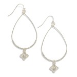 Wholesale metal Beaded Teardrop Drop Earrings Clover Accent L