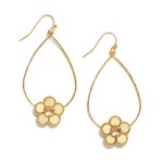 Wholesale hammered Metal Teardrop Drop Earrings Wooden Flower Accent L