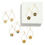 Wholesale hammered Metal Teardrop Drop Earrings Wooden Flower Accent L
