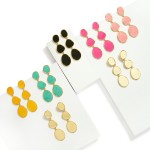 Wholesale linked Metal Geometric Drop Earrings Cracked Vegan Leather Detail L