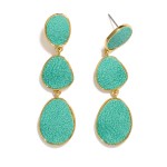 Wholesale linked Metal Geometric Drop Earrings Cracked Vegan Leather Detail L