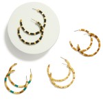 Wholesale wooden Square Beaded Hoop Earrings D