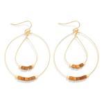 Wholesale simple Wire Hoop Drop Earrings Square Wood Beads Wood Bead Inner Teard