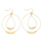Wholesale simple Wire Hoop Drop Earrings Square Wood Beads Wood Bead Inner Teard