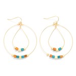 Wholesale simple Wire Hoop Drop Earrings Square Wood Beads Wood Bead Inner Teard