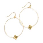 Wholesale beaded Hoop Drop Earrings Metal Clover Accent L