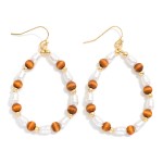 Wholesale teardrop Drop Earrings Wood Beads Pearl Gold Bead Stations L