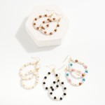 Wholesale teardrop Drop Earrings Wood Beads Pearl Gold Bead Stations L