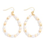 Wholesale teardrop Drop Earrings Wood Beads Pearl Gold Bead Stations L