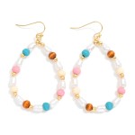 Wholesale teardrop Drop Earrings Wood Beads Pearl Gold Bead Stations L