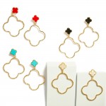 Wholesale linked Acetate Hammered Metal Clover Drop Earrings L