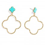 Wholesale linked Acetate Hammered Metal Clover Drop Earrings L