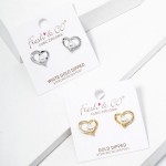 Wholesale hollow Metal Heart Stud Earrings Pearl Cubic Zirconia Details Gold Dip