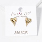 Wholesale metal Heart Stud Earrings Cubic Zirconia Accents Gold Dipped L