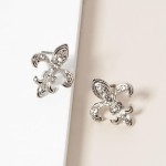 Wholesale enamel Fleur De Lis Post Drop Earrings Rhinestone Accents L