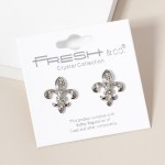 Wholesale enamel Fleur De Lis Post Drop Earrings Rhinestone Accents L