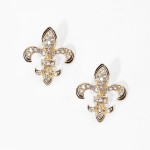 Wholesale enamel Fleur De Lis Post Drop Earrings Rhinestone Accents L