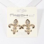 Wholesale enamel Fleur De Lis Post Drop Earrings Rhinestone Accents L
