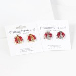 Wholesale enamel Lady Bug Stud Earrings Rhinestone Accents L