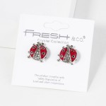 Wholesale enamel Lady Bug Stud Earrings Rhinestone Accents L